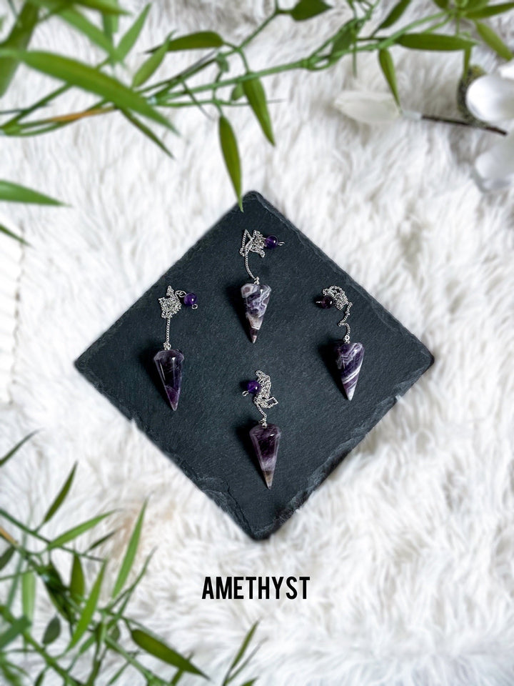 Edelstein Pendel - Amethyst, Bergkristall & Rosenquarz