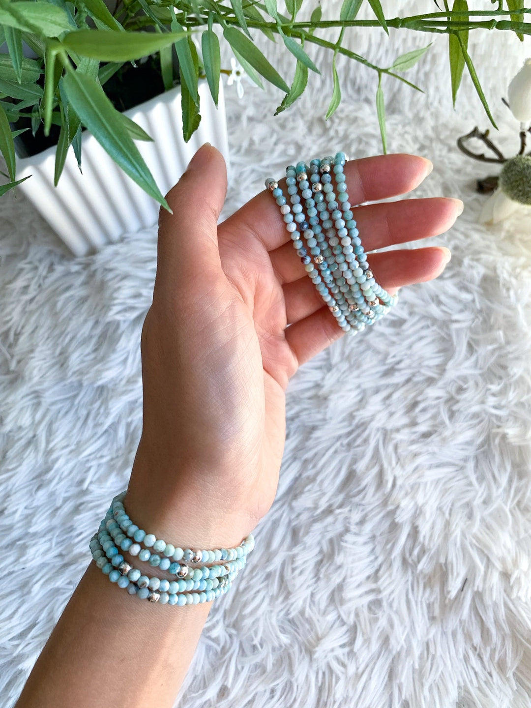 Larimar Armband facettierte Kugeln mit 925 Silber-Kugel - XS/S - SoulGlow