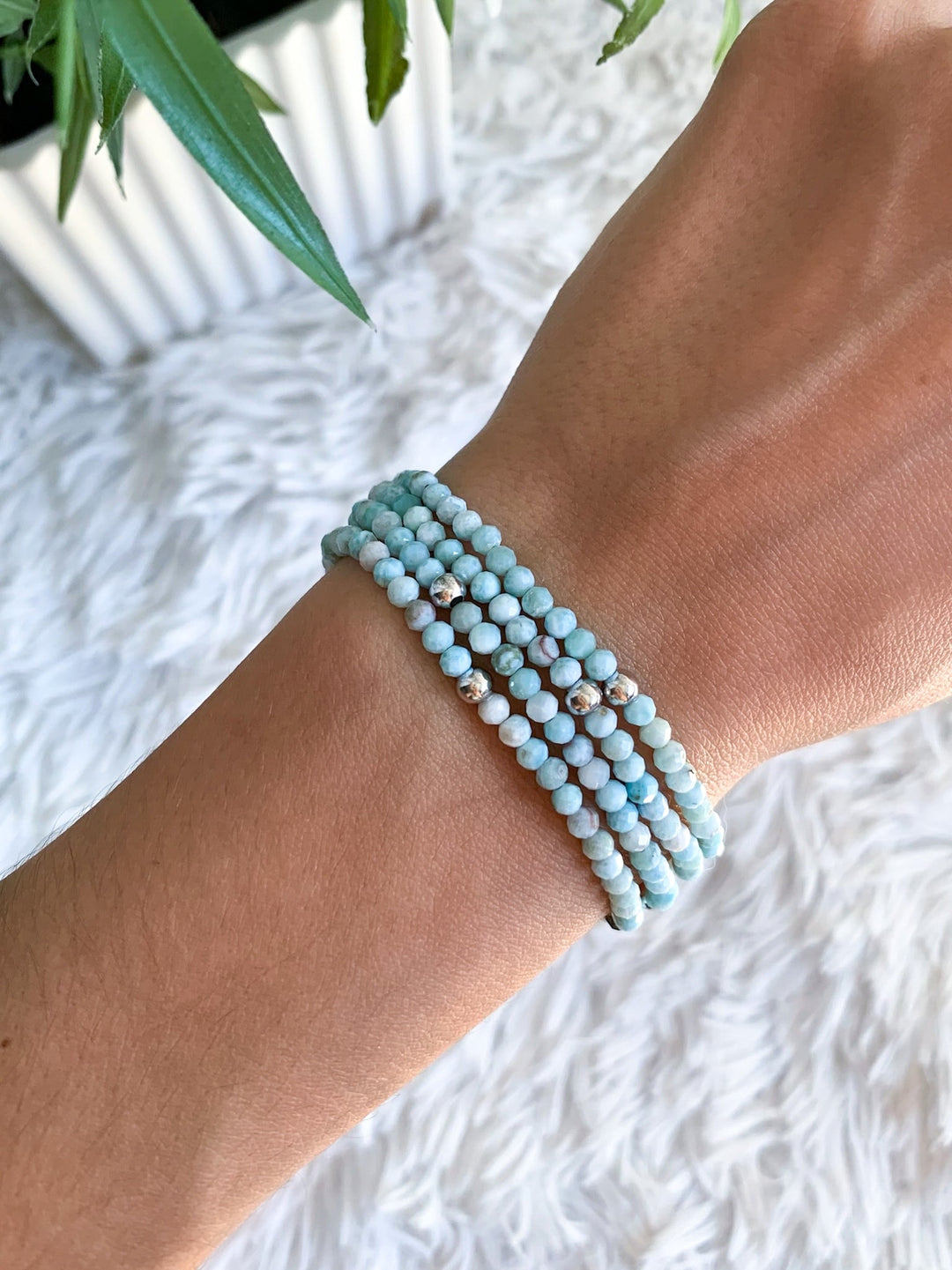 Larimar Armband facettierte Kugeln mit 925 Silber-Kugel - XS/S - SoulGlow