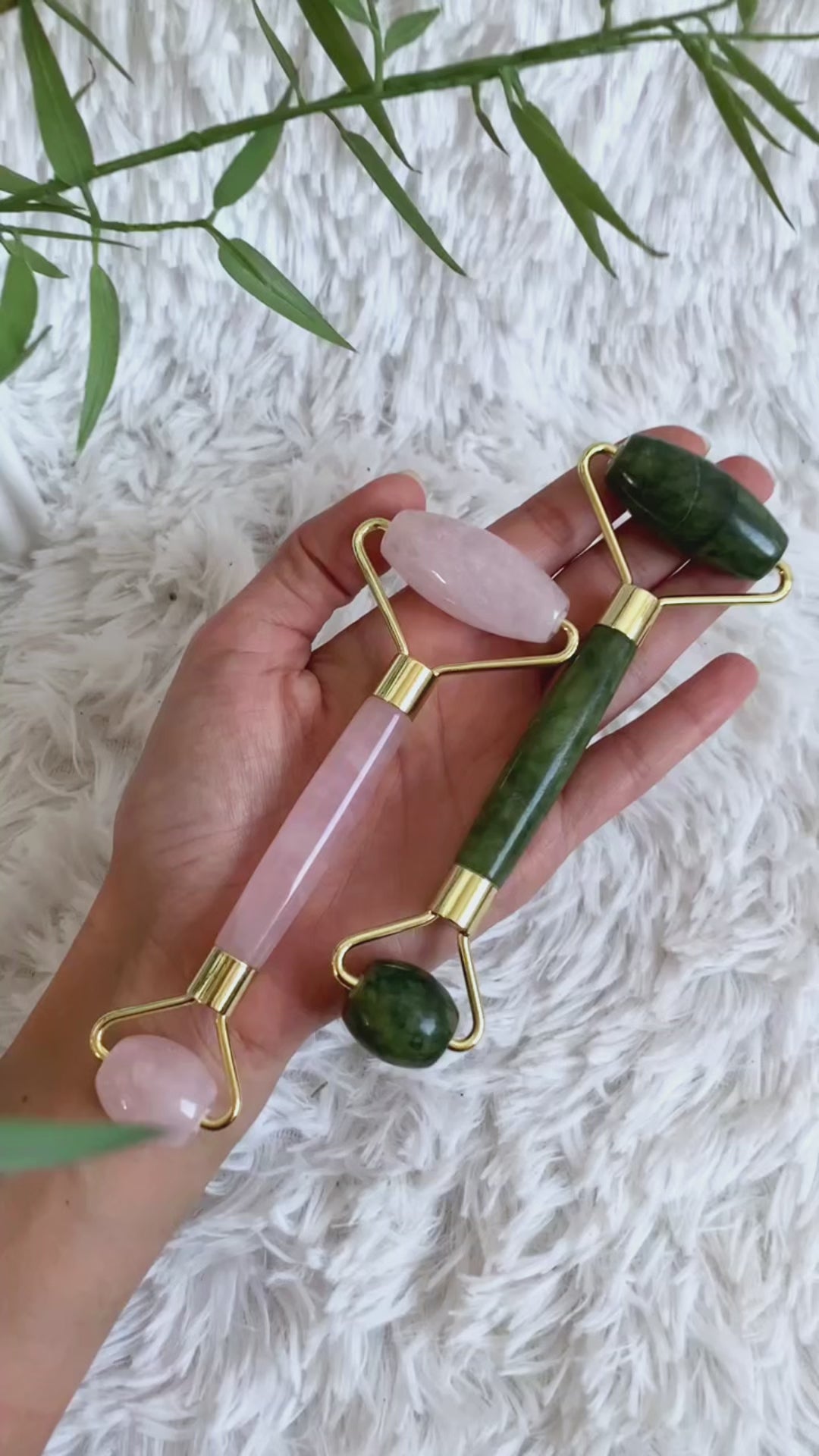 Beauty Massageroller - Rosenquarz, Jade Serpentin