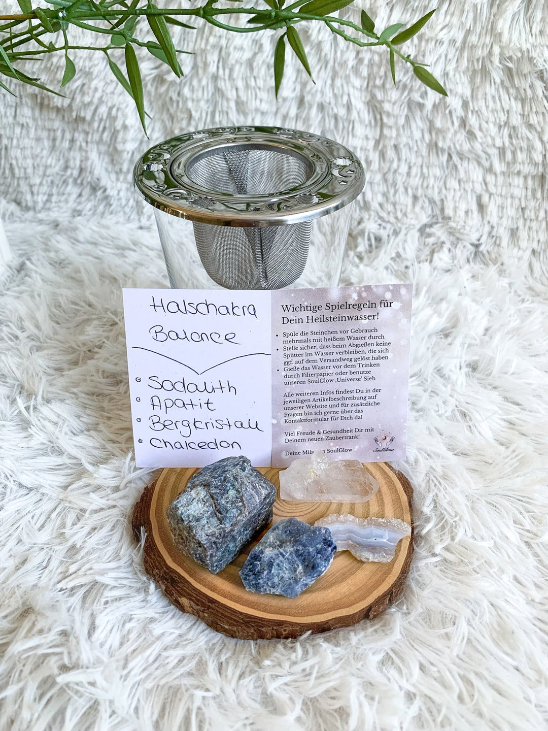 Wassersteine | Hals Chakra Balance | Bergkristall, Chalcedon, Apatit, Sodalith