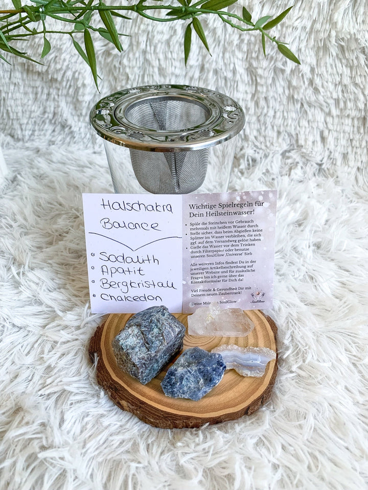 Wassersteine | Hals Chakra Balance | Bergkristall, Chalcedon, Apatit, Sodalith - SoulGlow