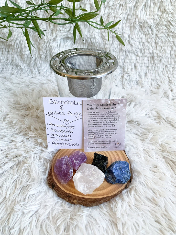 Wassersteine | Stirnchakra, Drittes Auge | Amethyst, Sodalith, Turmalin, Bergkristall - SoulGlow